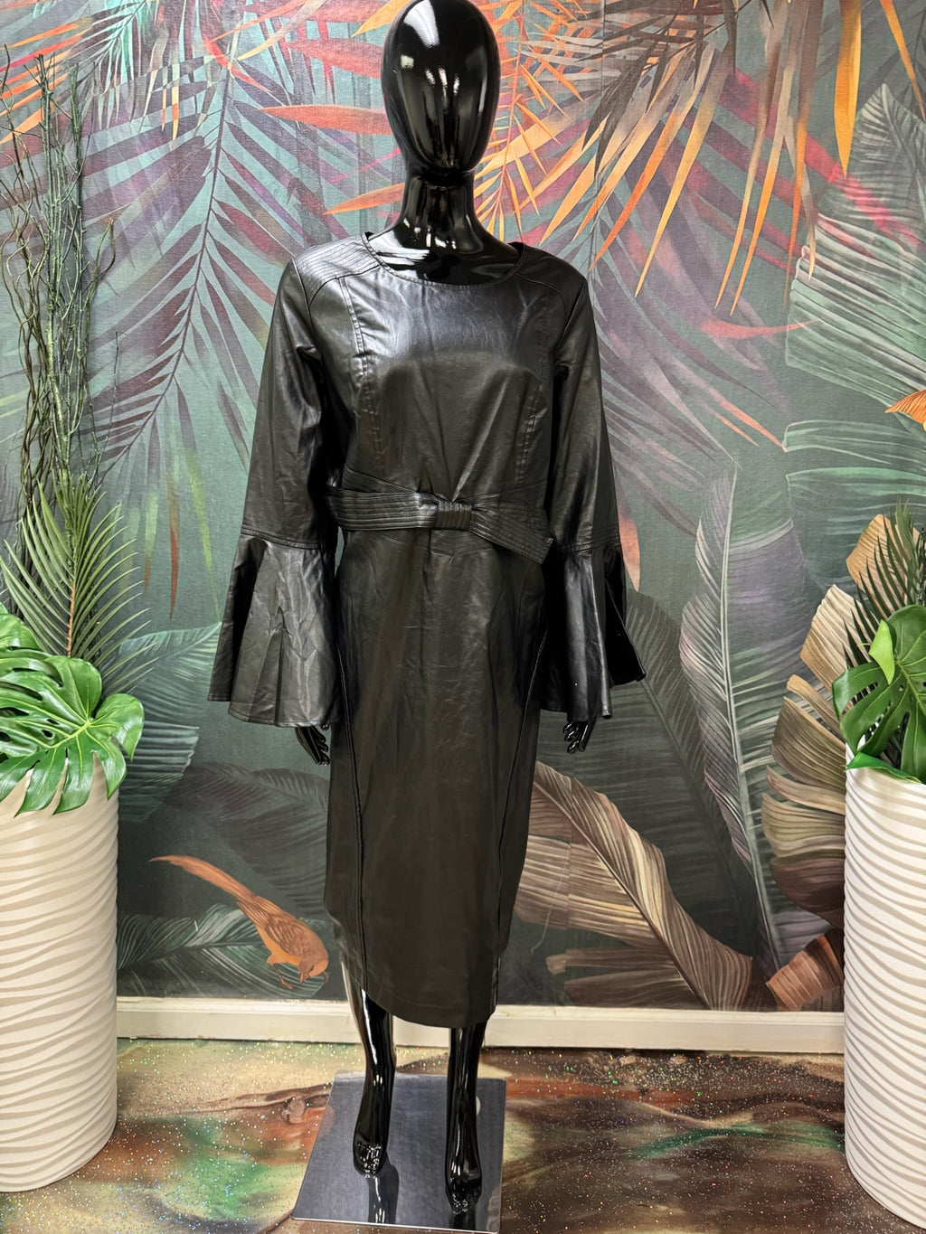 Wing Sleeve Vegan Leather Dress