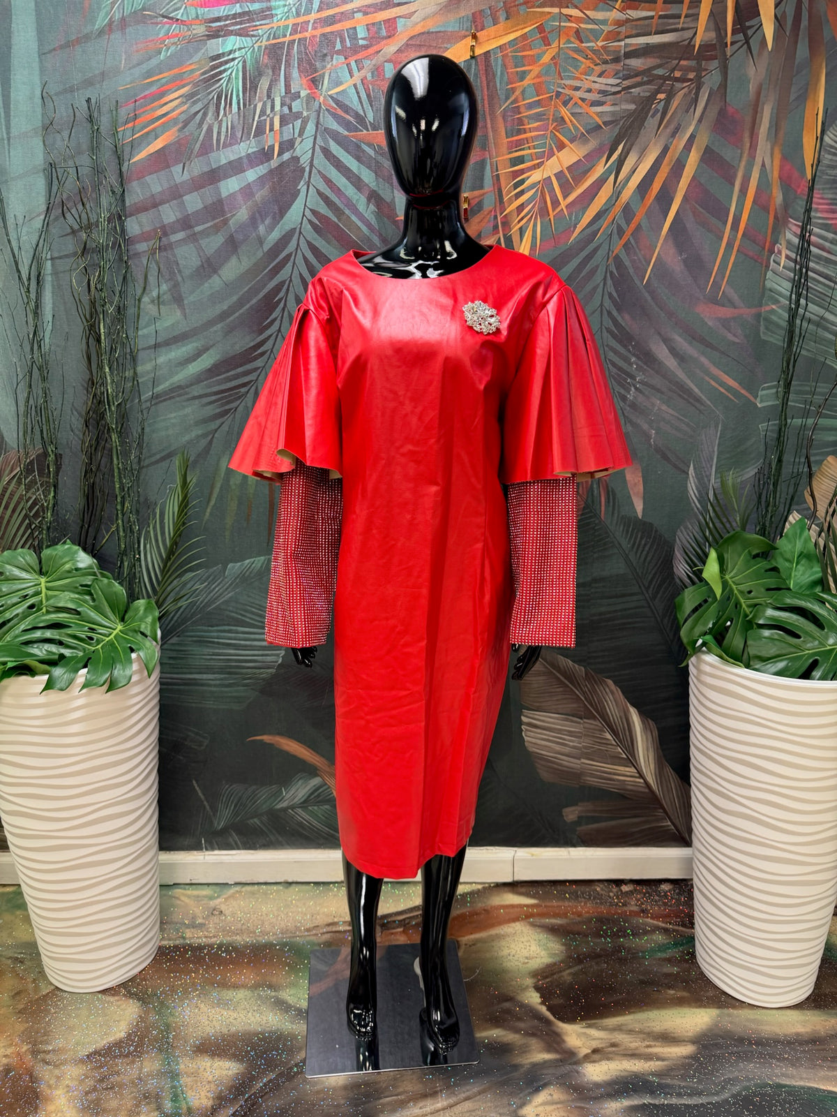 Red Vegan Leather Dress