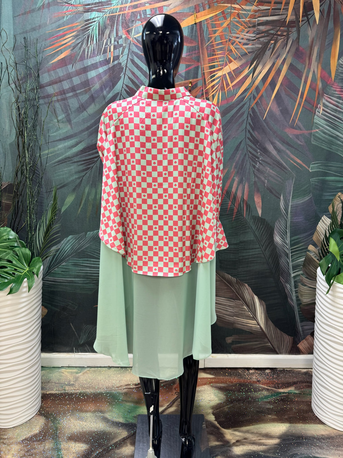 Pink/Green Print Dress