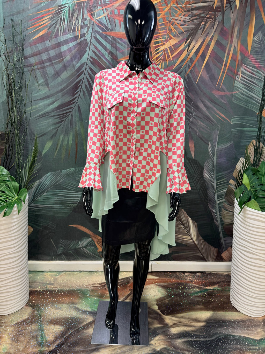Pink/Green Print Dress