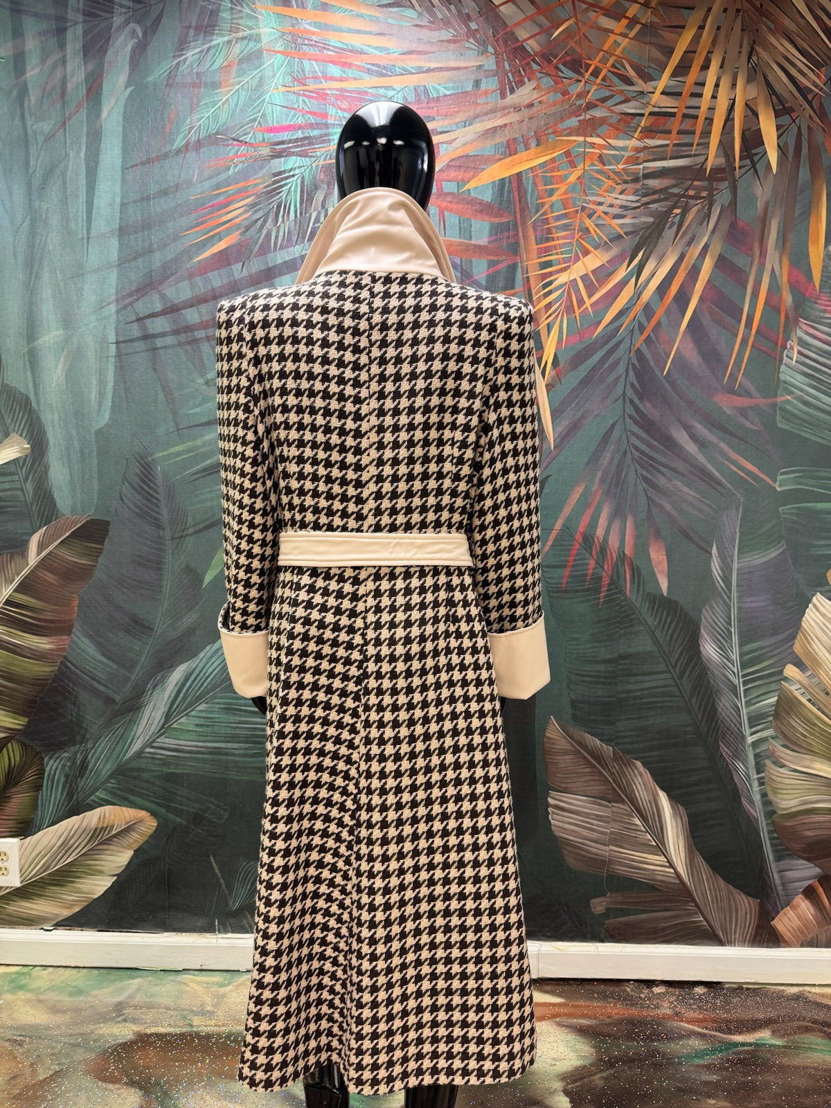 Houndstooth & Faux Leather Coat
